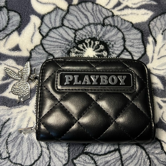 Playboy Black Quilted Wallet with Silver Charm - Picture 1 of 5